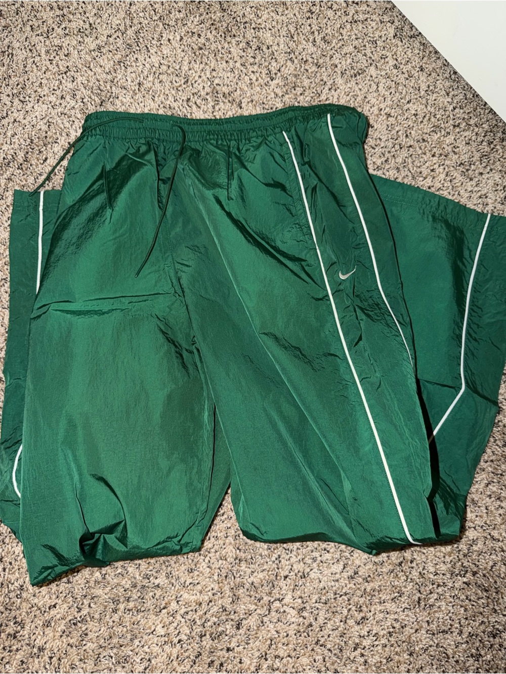 Nike Green Track Pants with White Piping